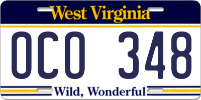WV license plate OCO348