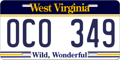 WV license plate OCO349