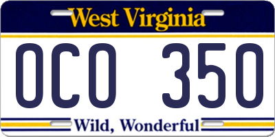 WV license plate OCO350