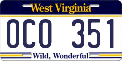 WV license plate OCO351