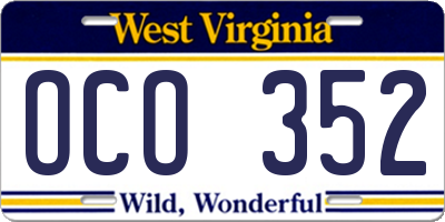 WV license plate OCO352