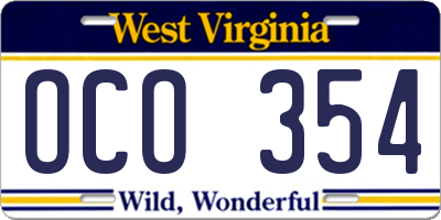 WV license plate OCO354