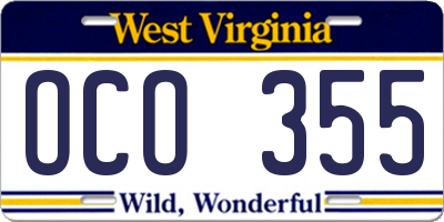 WV license plate OCO355