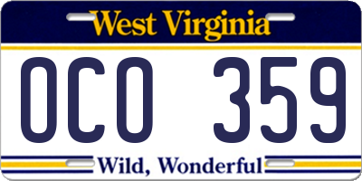 WV license plate OCO359