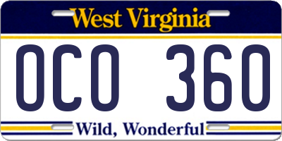 WV license plate OCO360
