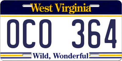 WV license plate OCO364