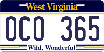 WV license plate OCO365