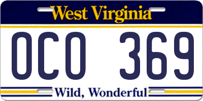 WV license plate OCO369
