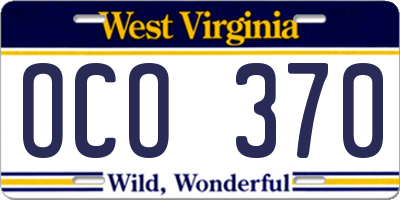 WV license plate OCO370