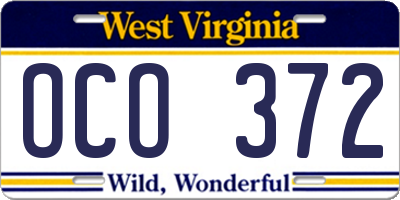 WV license plate OCO372