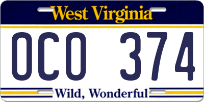 WV license plate OCO374