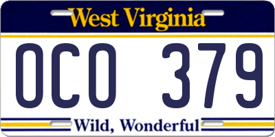 WV license plate OCO379