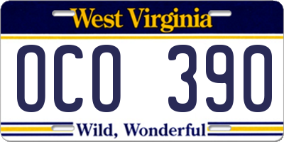 WV license plate OCO390