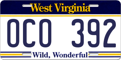WV license plate OCO392