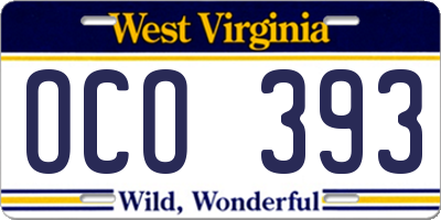 WV license plate OCO393