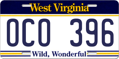 WV license plate OCO396