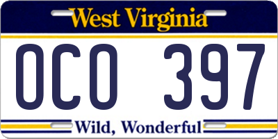 WV license plate OCO397