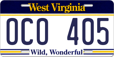 WV license plate OCO405