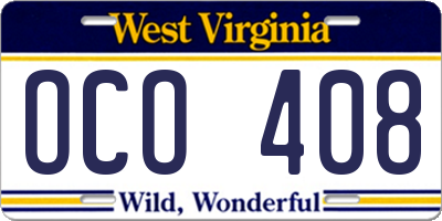 WV license plate OCO408