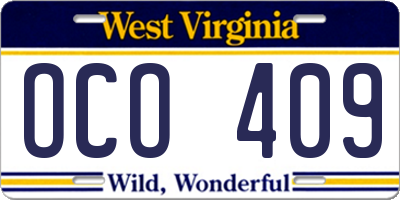 WV license plate OCO409