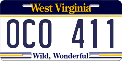 WV license plate OCO411