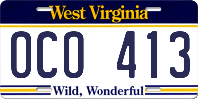 WV license plate OCO413