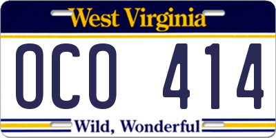 WV license plate OCO414