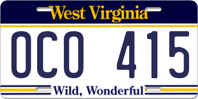 WV license plate OCO415