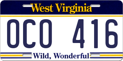 WV license plate OCO416