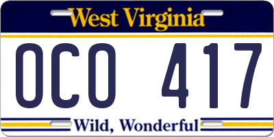 WV license plate OCO417