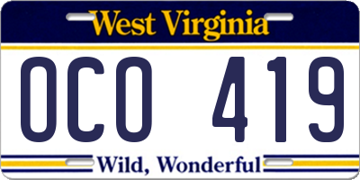 WV license plate OCO419
