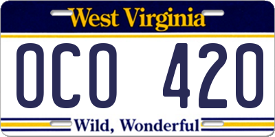 WV license plate OCO420