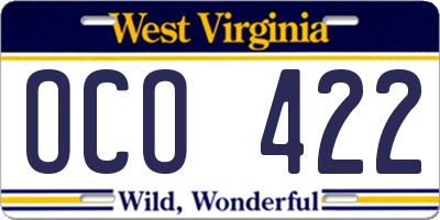 WV license plate OCO422