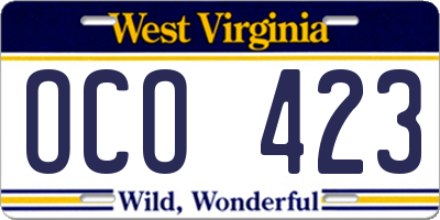 WV license plate OCO423