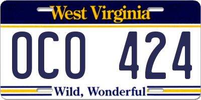 WV license plate OCO424