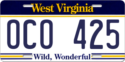 WV license plate OCO425