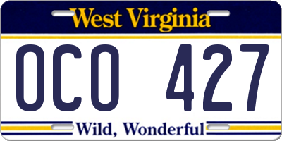 WV license plate OCO427