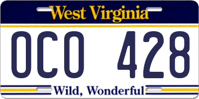 WV license plate OCO428