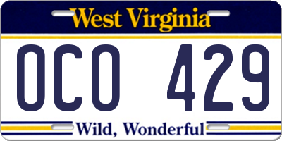 WV license plate OCO429