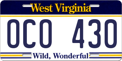 WV license plate OCO430