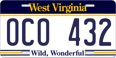 WV license plate OCO432