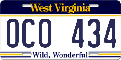 WV license plate OCO434