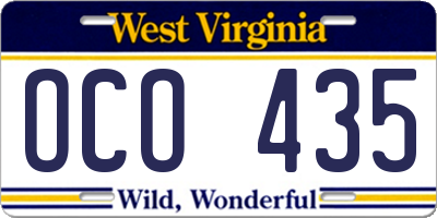 WV license plate OCO435