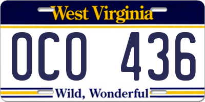 WV license plate OCO436