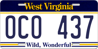 WV license plate OCO437