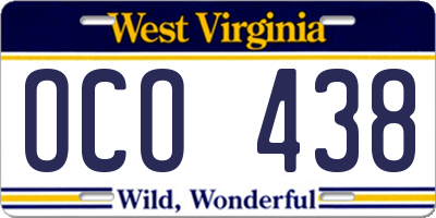 WV license plate OCO438