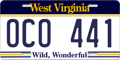 WV license plate OCO441