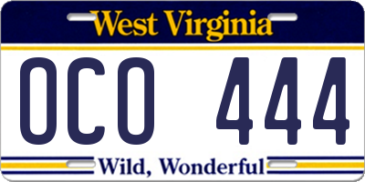 WV license plate OCO444