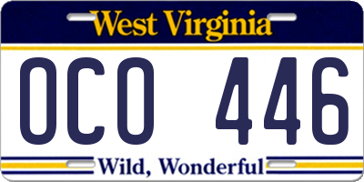 WV license plate OCO446