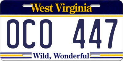 WV license plate OCO447
